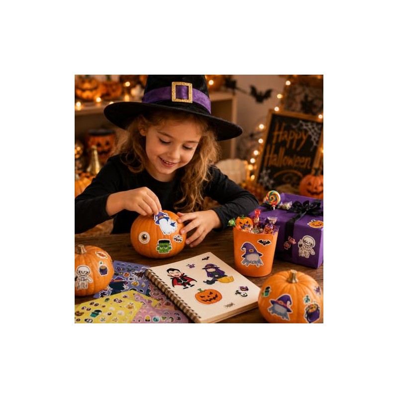 JeeLeeko 48pcs Pegatinas Halloween, Manualidades DIY