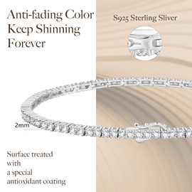 KRKCLIFE Tennis Bracelet 925 Sterling Silver 2mm, 14K Gold Bracelets for Women | White Gold Silver Brecelets, Iced Out Cubic Zirconia Classic, Birthday Gift for Her Women Girl, Silver Size 7.5 Inches