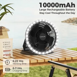 COMLIFE 10000mAh Camping Fan and LED Light - 8' Rechargeable Battery Operated Tent for Hanging or Tabletop Use, Portable USB with Lights Car RV Outdoor Emergency Outage Hurricane, Black (F001) | COMLIFE