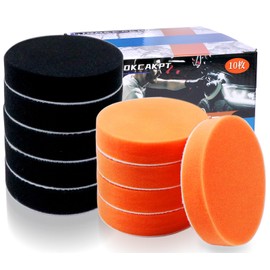 IROKCAKPT Polisher Buff 4.9 inches (125 mm) Set of 10, Sponge Buff for Electric Polisher, Ultra Fine Grain Soft Urethane Sponge Buffing Velcro Curved Polishing Adapter (5 Orange + 5 Black)