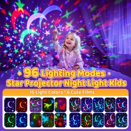 PIKOY Night Light for Kids, 90 Modes+6 Films+Dimmer+Timer+Remote Kids Night Light Projector, Rechargeable Built-in Battery+360° Silent Rotation Butterfly/Princess/Mermaid Room Decor,Girl Toys/Gifts