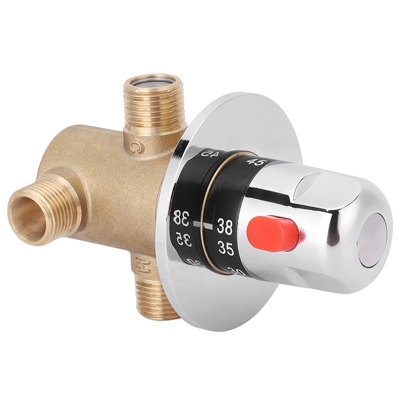 G1/2in 3 Way Brass Thermostatic Mixing Valve Faucet Temperature Mixer
