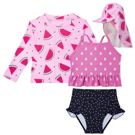 Lilian & Gema 4-Piece Baby Toddler Girl Swimsuit Set - Tankini & Rash Guard Girls Bathing Suit with UPF 50+ Sun Protection, Watermelon, 4T
