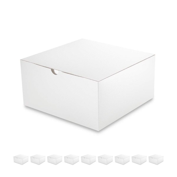 PACKQUEEN 10 Gift Boxes 8x8x4 inches, Easy Folded Gift Boxes with Lids for Gifts, Crafting, Cupcake Boxes, Glossy White, Textured Finish