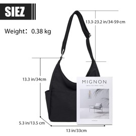 Canvas Tote Bag for Women Men - Large Crossbody Bag Purse Messenger Bag with Zipper - Multiple Pockets Aesthetic Hobo Bag Casual Side Bag for Travel - Black