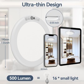 ORYAR 3 Pack Rechargeable Motion Sensor Ceiling Light, Wireless Ceiling Lights Battery Operated Closet Light with Remote, 500LM 3000K/4500K/6500K, 0.55″ Ultra Thin Lights for Bathroom Hallway Pantry