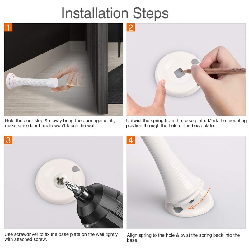 KOVOSCH 10 Pack Spring Door Stopper White - 3-1/4" Flexible