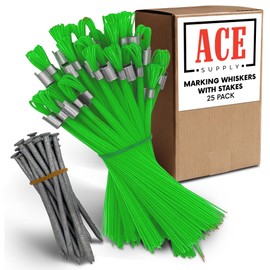 Green Marking Whiskers with Stakes - 25 Pack - Durable Marking Whisker Set - Use Survey Whiskers As Ground Markers, Construction Markers, Or Trail Markers