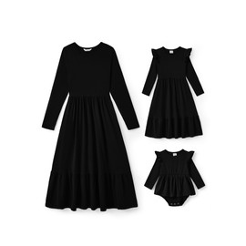 PATPAT Mother Daughter Dress Set Long Sleeve Family Outfit Set Cotton Mum Daughter Dresses for Girls and Women, Mother Daughter Beach Clothing, Mother Baby Partner Look for Baby Girls, Girls, Women,