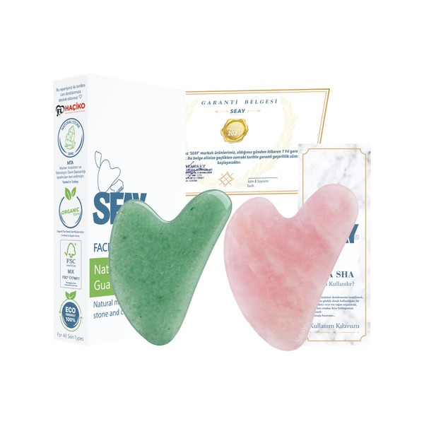 Seay Pembe Kuvars Gua Sha ve Aventurin Kalp Guasha Yüz