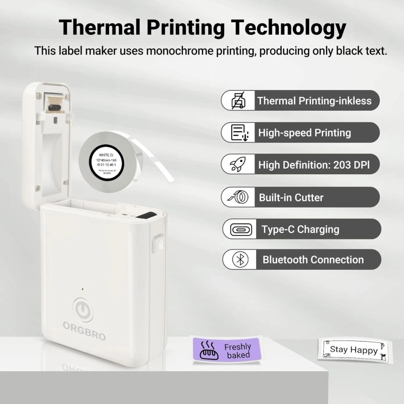 ORGBRO Label Maker Machine with Tape, X1 Portable Bluetooth Mini