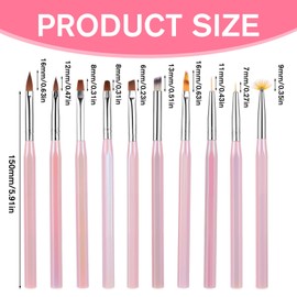 10pcs Nail Art Brush Nail Design Tools for Nails Detail Painting Nailes Art Kit French Liner Pens for Nails Arts DIY Home Salon Makeup Display Board Painting Brushes Set (Pink)