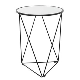 HomePop Metal Accent Table Triangle Base Round Mirror Top, Black, 18D x 18W x 24H