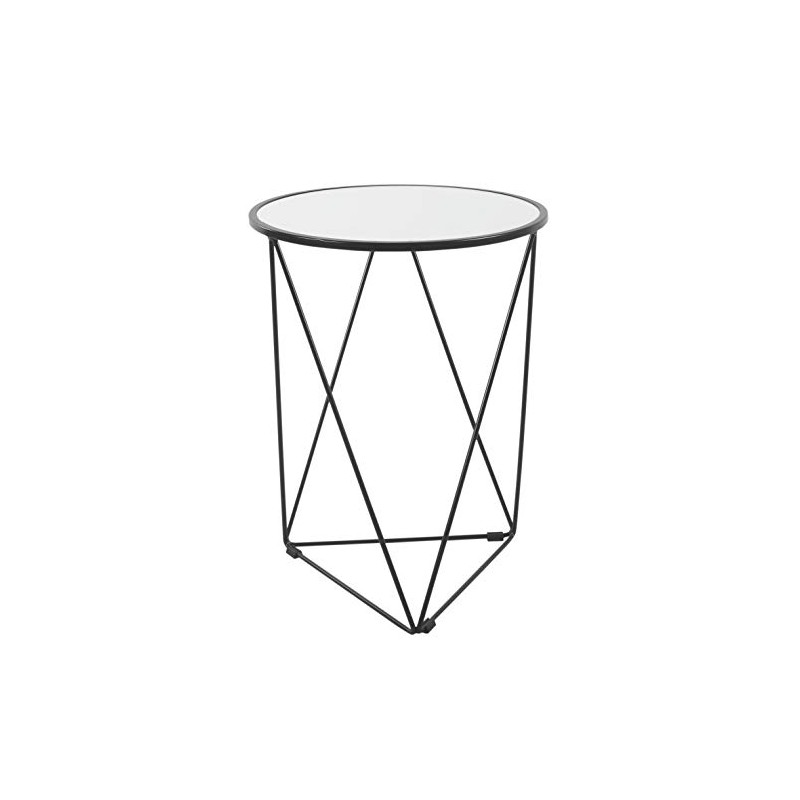 HomePop Metal Accent Table Triangle Base Round Mirror Top, Black,