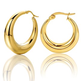 Kinwodon Gold Hoops Earrings for Women, Big & Chunky Gold Hoop Earrings Lightweight 18K Gold Plated Earrings for Girls Women 25mm
