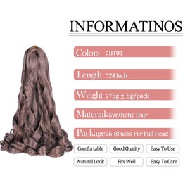 French Curly Braiding Hair,#BT01 Spanish Curly Braiding Hair for Box Braids 8 Packs Bouncy French Curl Braiding Hair 24 inch Pre Stretched Synthetic Hair Extensions(Pack of 8,#BT01)