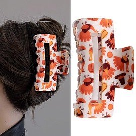 Thanksgiving Hair Claw Clips Turkey Pumpkin Hair Clip Hair Accessories For Thick Hair Non-Slip Square Fall Claw Hair Clips Hairpin For Women Girls Autumn Party Gifts 1Pcs