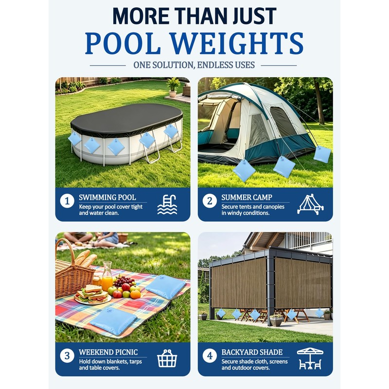 20 Pack Pool Cover Weights with Hooks, 500D PVC Pool