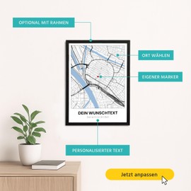 SpecialMe® Poster Koordinaten Geschenk Stadtplan Landkarte personalisiert mit Wunschtext Geschenkidee für Sie und Ihn Partner Beste Freunde Weiss
