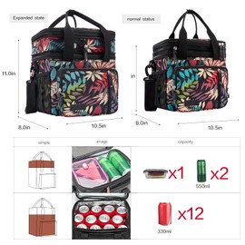 MOV COMPRA - Bolsa de almuerzo para mujeres y hombres, con estampado de hojas, a prueba de fugas, expandible de doble cubierta, bolsa enfriadora de almuerzo, bolsa enfriadora de playa con correa de