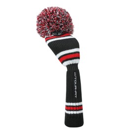 Golf Club Headcover | Tour Fit Double Layer Pom Pom Premium Knitted Golf Head Cover | Red/Black/White | Driver, Fairway, Rescue | Set of 3 or 4 (for Driver)
