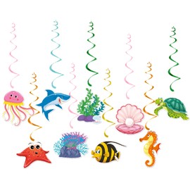ALNGFUIK 22pcs Sea Animals Hanging Swirl Decorations Under The Sea Birthday Party Decor Ocean Mermaid Themed Beach Party Favors Supplies