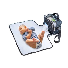 HUGBY Tragbare Baby-Wickelunterlage, abnehmbar, faltbar und wasserdicht, mit Tücherspender, geräumigen Taschen für Flaschen, Windeln und Zubehör, Kinderwagentasche, Babygeschenk