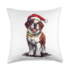Saint Bernard Santa Christmas Tree Lights Xmas St.Bernard Throw Pillow