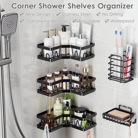Gavoyeat Shower Caddy Corner Bathroom Shelves Basket Shelf Organizer Storage, Bathroom Shower Shelf Organizer Rack Holder Stainless Steel Self Adhesive No Drilling 5-Pack