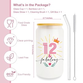 Gifts For 12 Year Old Girl, 12 Year Old Girl Gifts, 12th Birthday Gifts for Girls, 2013 Birthday Present, Happy 12th Birthday Glass Cups with Lids and Straws, 12th Birthday Decorations for Girls