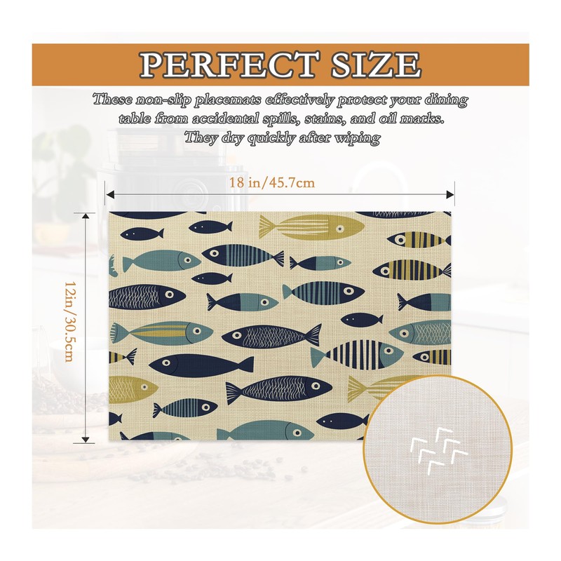 Cute Fish Placemats Set of 6,Boho Heat Resistant Non Slip