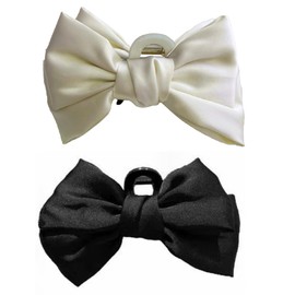 HAMILO Large Bow Accent Hair Clip Arrangement Hair Claw Set of 2 Colors