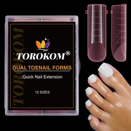 TOROKOM 120Pcs, 12 Sizes Pink Poly Gel Nail Forms for Toes, Long Square Dual Forms, Pedi Nail Extension, Reusable Toe Nail Tips Mold