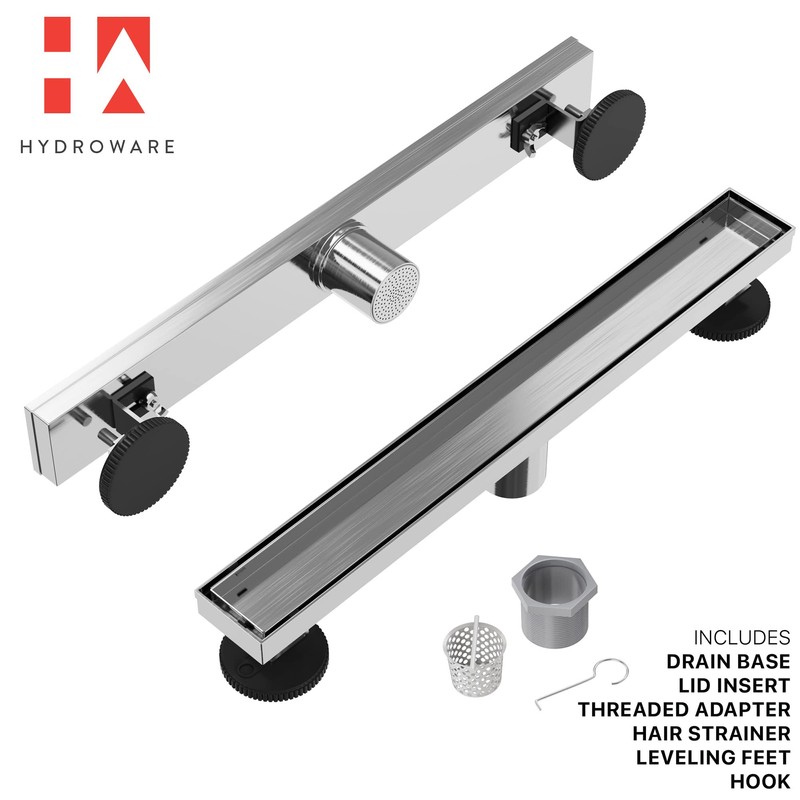 Hydroware Linear Shower Drain with Tile Insert Grate, Stainless Steel