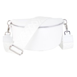 MIRROSI® Women's Bum Bag, Genuine Leather, Made in Italy, Shoulder Bag, Chest Bag, Crossbody Bag (1 Bag & 2 Straps), White (fish tackle)