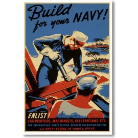 Build for your NAVY! - NEW Vintage WPA WWII Era Print POSTER