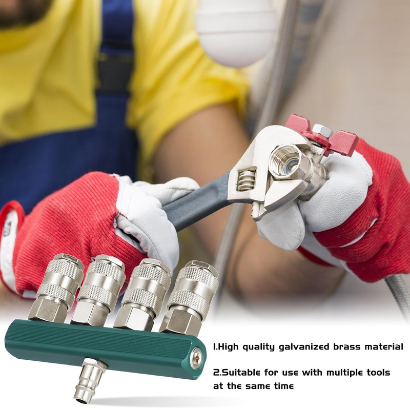 Compressed Air Distributor, 4-Way Quick Connection Couplings, 1/4 Inch NPT