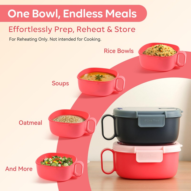 AI LOVE PEACE Microwavable Ramen Bowl Cooker with Lid -