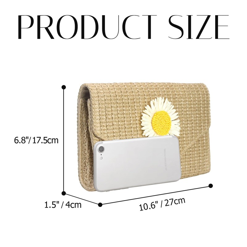 Nefokfdus Straw Clutch Purse for Women Daisy Flower Evening Handbag