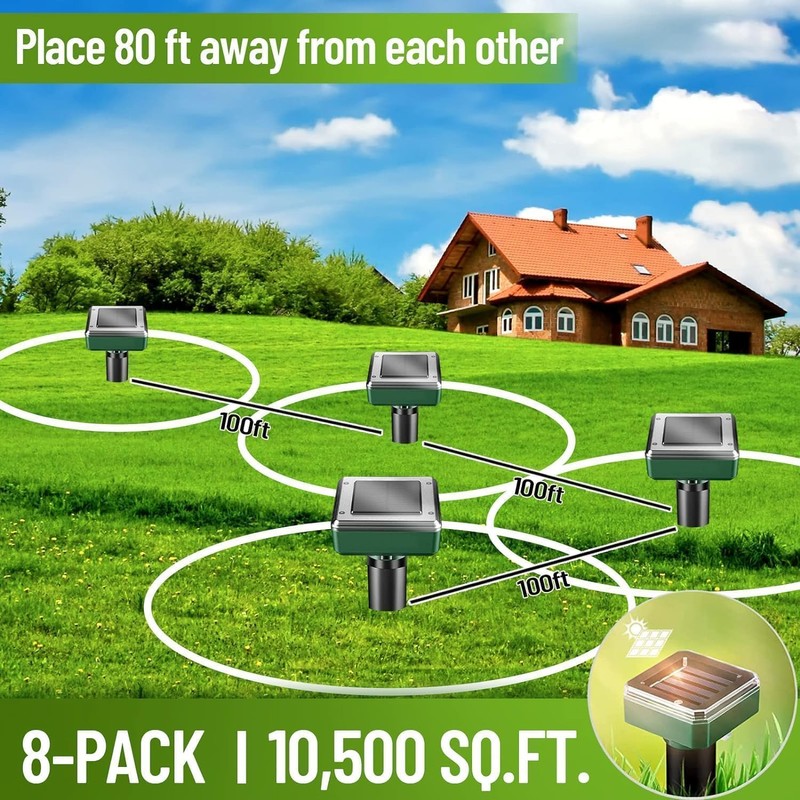 Mole Repellent Solar Powered, 4 Pack Waterproof Ultrasonic Stake Deterrent,