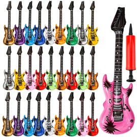 28 Pack 43 Inch Large Inflatable Guitar Blow up Guitar Bulk Inflatable Fake Party Prop Rock Star for 80s 90s Themed Carnival Birthday Party Favor, 14 Colors