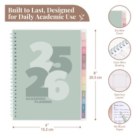 Rileys Academic Diary 2025-2026, Daily, Weekly & Monthly Planner, July 2025 - June 2026, Student Notes Pages, Twin-Wire Binding Day and Weekly Agenda for School & Work (20 x 15 cm, Green, Chunky)