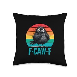 F-Caw-F Black Crow Black Bird Retro Sunset Vintage F-Caw-F Throw Pillow