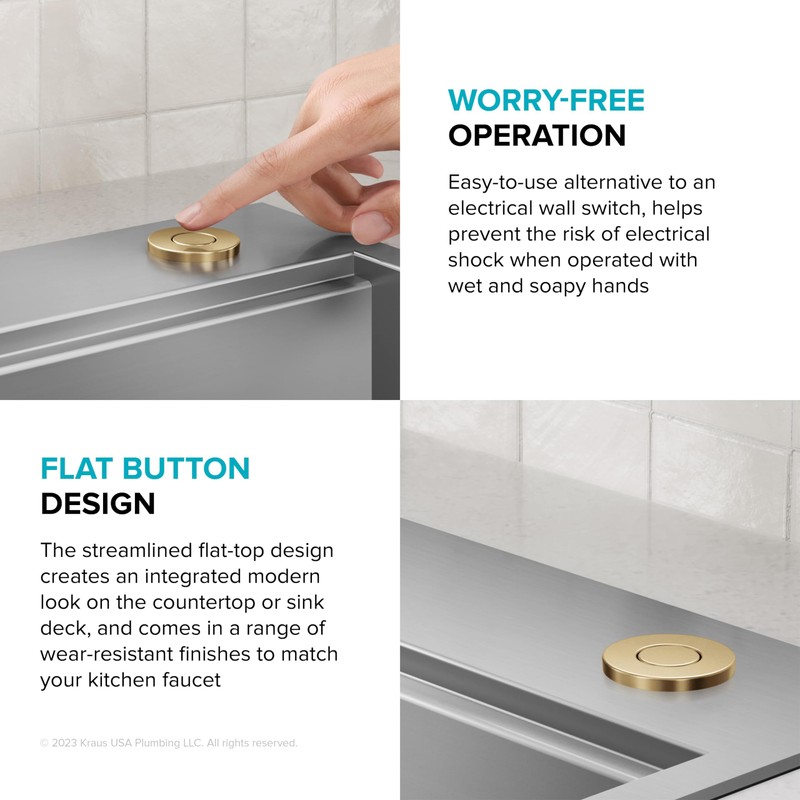 KRAUS Flat-Top Garbage Disposal Air Switch Button in Brushed Brass,