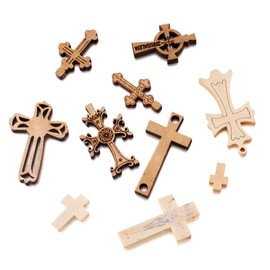 Craftdady 100pcs Mixed Wooden Cross Beads Charms Collection Religious Crucifix Pendants for Necklace Jewelry Making, Wood