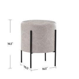 16" Modern Round Ottoman with Metal Base - Fabric: Gray