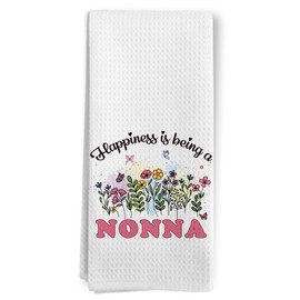 BitKAM Nonna Gifts Kitchen Towels, Best Grandma Mother's Day Birthday Gifts from Grandkids Dish Tea Towels for Kitchen, Happiness is Being a Nonna Floral Hand Towels for Bathroom Decor, 16x24 Inches