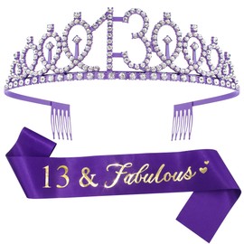 Vovii 13th Birthday Decorations for Girls 13th Birthday Gifts for Girls Purple 13th Birthday Sash and Tiara for Girl 13th Birthday Crown for Birthday Party Prom