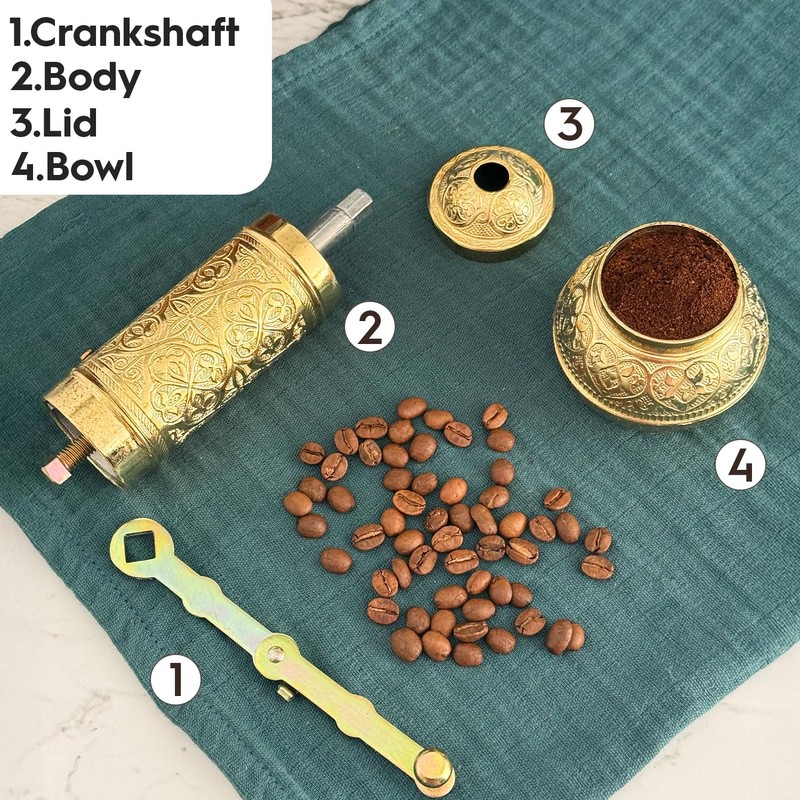 Glios Decorative Handmade Coffee Grinder, Refillable Turkish Spice Mill, Manual