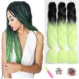 ShowJarlly Box Braid Hair Extensions, 24inch Black/Light Yellow Ombre Jumbo Braid Hair, 3Packs Synthetic Jumbo Braiding Hair Extension Afro Hair Extensions for Braiding Crochet Twist Braid